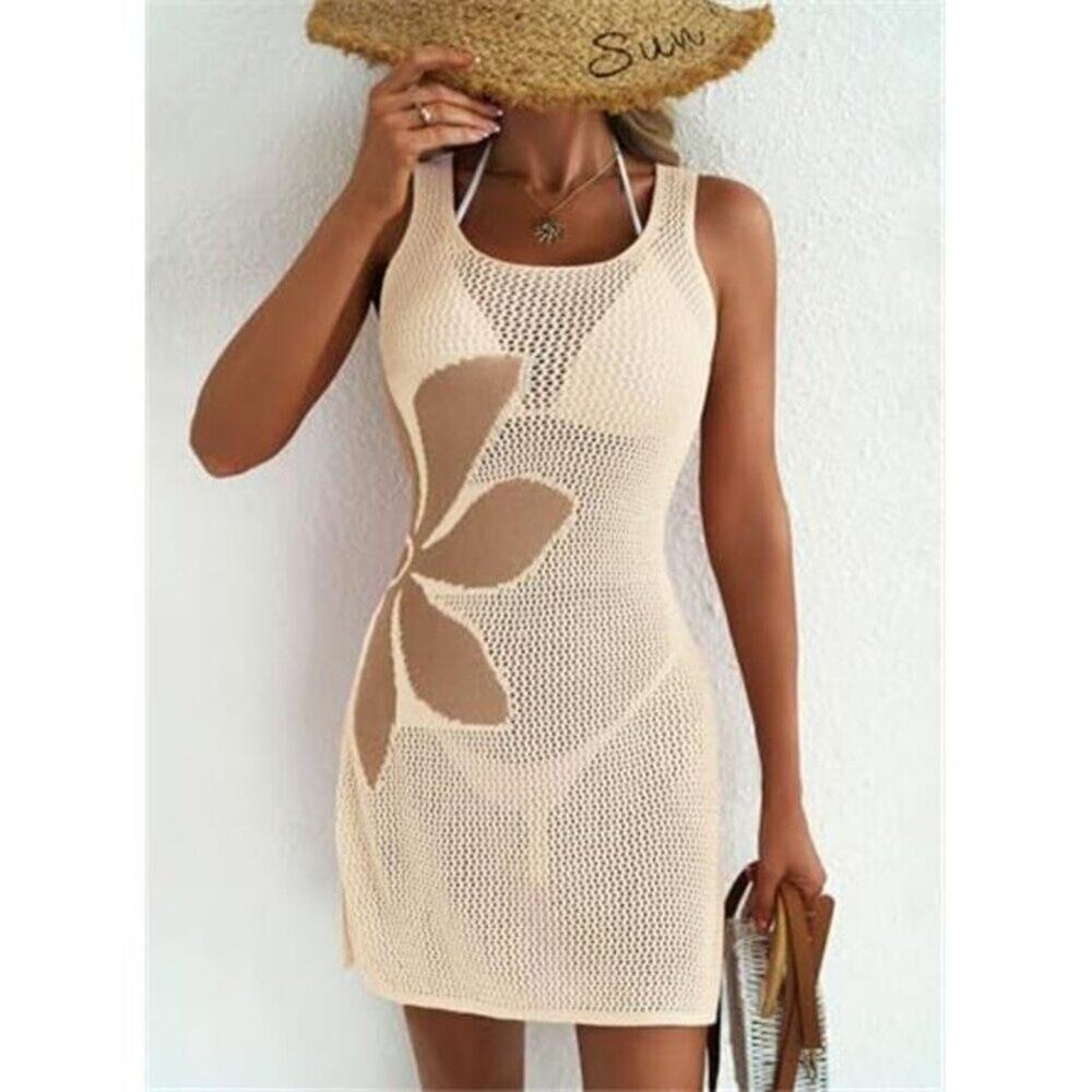 Women's Swimsuit Cover up Crochet Beach Floral Hollow Out Slit Bikini Sleeveless